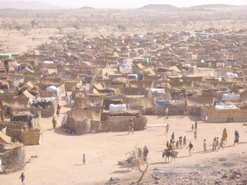 Shelters at a camp for Darfur refugees in Chad